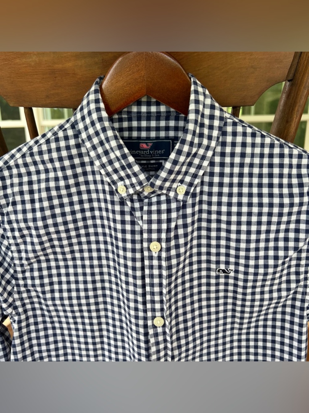 Vineyard Vines Boy’s Shirt Navy Blue White Plaid Ling Sleeve Button Up Large (16
